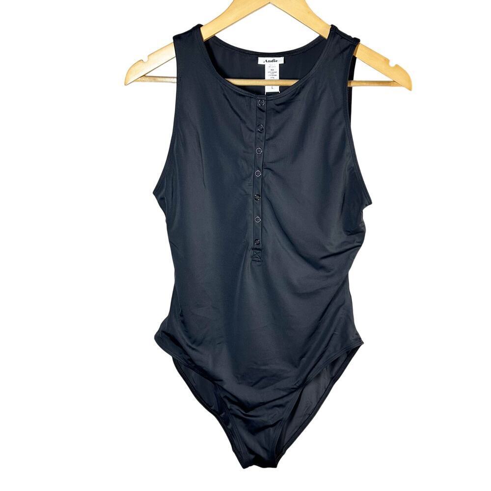 Andie Malibu Snap Front One Piece Swimsuit Black Size Large